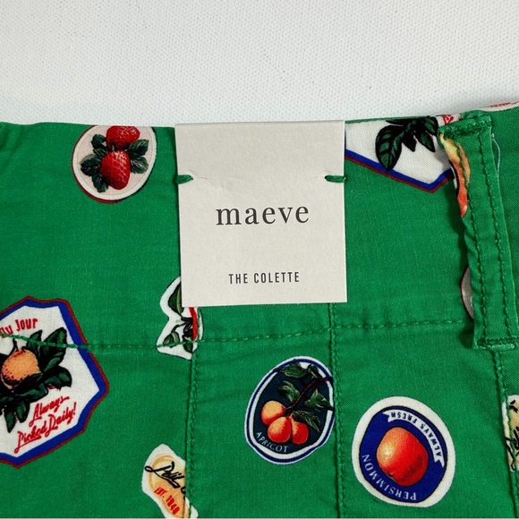 Anthropologie Maeve Colette Fruit Print Cropped Wide Leg Pants Green Size 28 NWT - Picture 2 of 15